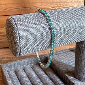 Teal Blue Zircon Colored CZ Stainless Steel Tennis Bracelet December Birthstone
